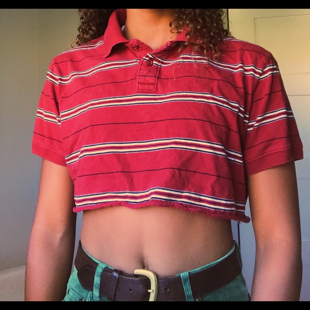 cropped red and white striped rugby/polo